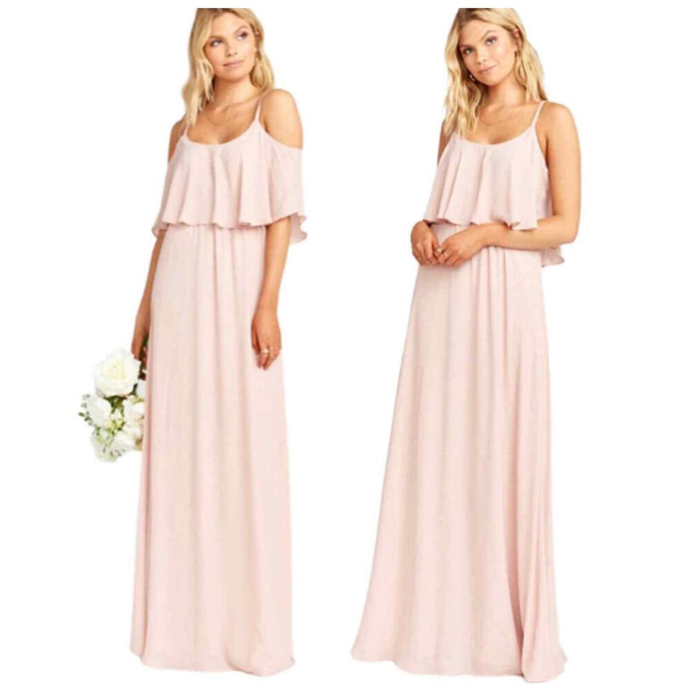 Show Me Your Mumu Caitlin Ruffle Maxi Dress Dusty Blush Crisp Size M